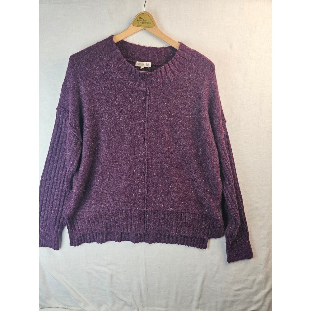 Margeaux & Ellie Purple Confetti Knit Crewneck Sweater Ribbed Sleeve Large